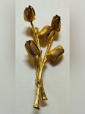 Gold Tone Floral Tulip Branch Brooch - Made in Austria
